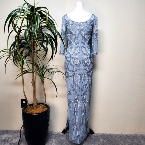 Aidan Mattox Light Blue Fully Beaded Gown Mother of the Bride Size 2 📝 - Picture 1 of 13